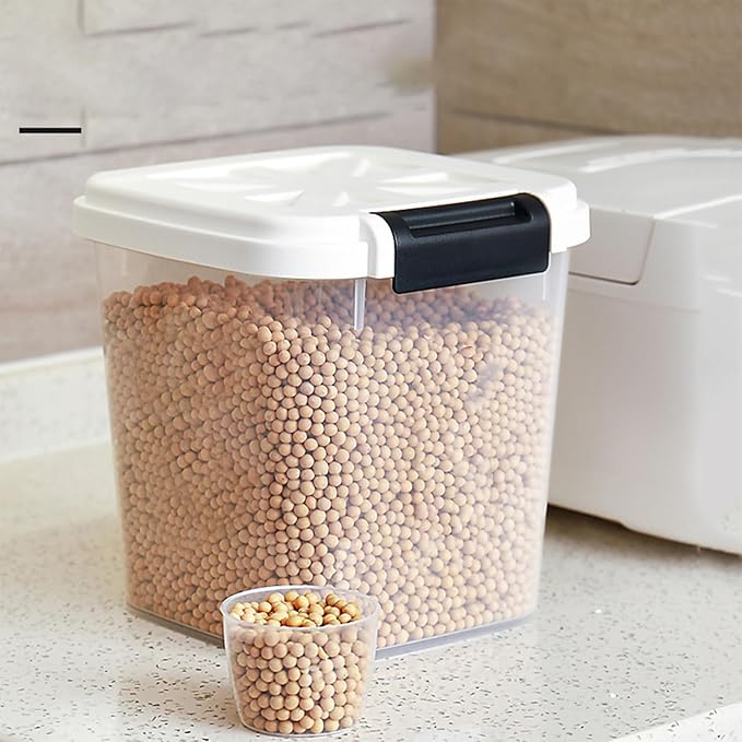 HANAMYA 30 LB Rice Storage Container with Measuring Cup, BPA free, For Rice | Grain | Pet Food | Flour, 1 count, Clear & Black