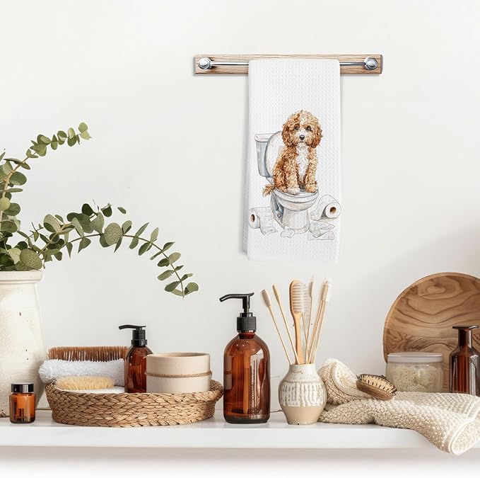 Funny Cavapoo Dog Bathroom Hand Towels, Cavapoo Gifts Hand Towel, Gifts for Dog Lovers Owners Decorative Towels for Bathrooms, Funny Puppy Pet Bathroom Toilet Washroom Decor, 16x24in