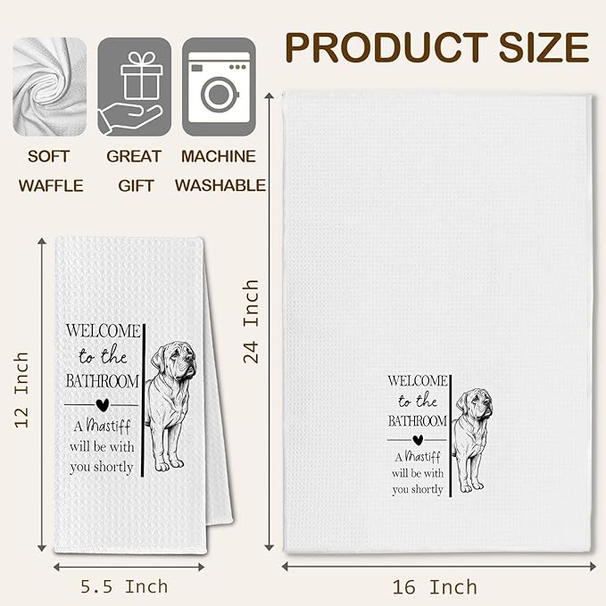 Mastiff Gifts Bathroom Hand Towels, Mastiff Dog Owner Lovers Gifts for Women, Funny Dog Decorative Hand Towel for Bathroom Kitchen Decor, 16x24 Inch