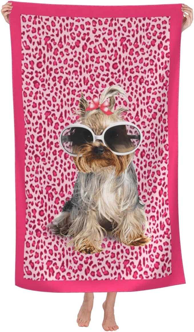 Cute Dog Beach Towel for Women/Adults, Personalized Microfiber Beach Towels Bulk, Quick Dry Leopard Beach Towel for Pool, Lightweight Bath Towels Oversized Clearance 40"x 70"