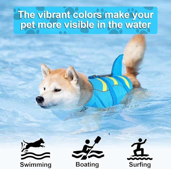 Fragralley Shark Dog Life Jacket, Adjustable Dog Life Vest with Shark Fin, Suit for Small Medium Large Dog Life Vest for Swimming and Boating
