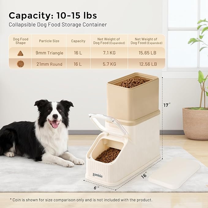 15lbs Dog Food Storage Container - First-in, First-out Easy Dispense Base for Freshness, Cat Food Storage Containers with Transparent Lid and Scoop
