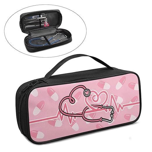 Gomyblomy Pink Stethoscope Case with Extra Room for Nurse and Doctors Lightweight Stethoscope Storage Bag with Handle Portable Stethoscope Holder Fit for Most Stethoscopes
