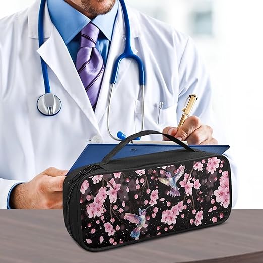 Gomyblomy Pink Floral Hummingbird Stethoscope Case Holder Bag with Extra Pocket for Nurse and Doctors, Protective Stethoscope Carrying Case for Classic III, Lightweight II S.E.