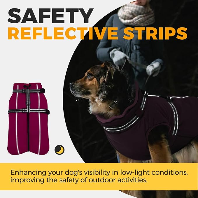 Lelepet Dog Coat with Harness Built in, Waterproof Dog Jacket for Large Dogs Reflective Winter Jacket with Zip Warm Cold Weather Coats for Dogs, Cozy Turtleneck Pet Snowsuit, Great Dane, Pink, 3XL