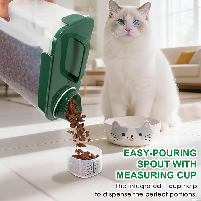 TBMax 10 Lbs Cat Dog Food Storage Container, 2026 Upgraded Large Pouring Container for Pet Food Storage, Bird Seed Dispenser, Portable Travel Kibble Holder -Bottle Green