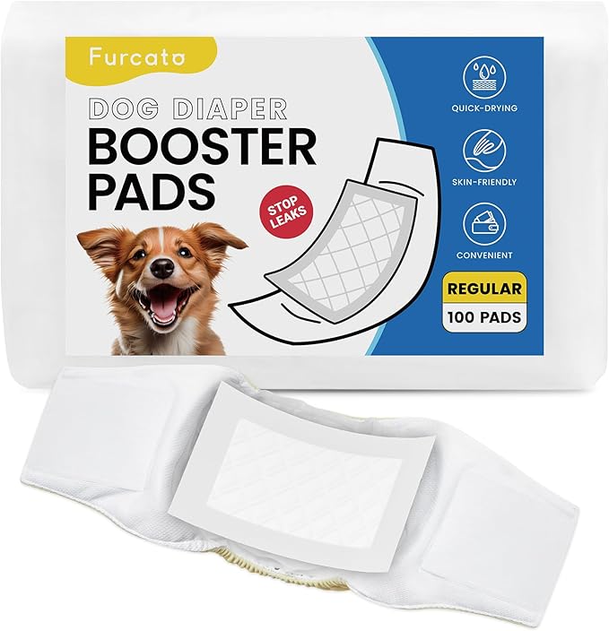 Disposable Dog Diaper Liners Booster Pads for Male & Female Dogs - 100ct | Diaper Inserts fit Most Washable Dog Wraps and Belly Bands,Regular