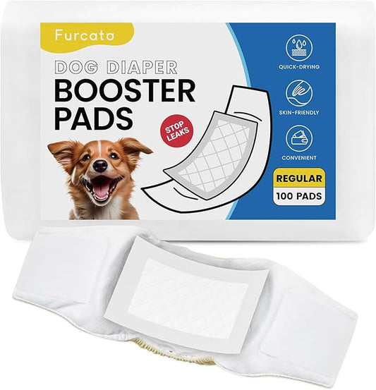 Disposable Dog Diaper Liners Booster Pads for Male & Female Dogs - 100ct | Diaper Inserts fit Most Washable Dog Wraps and Belly Bands,Regular