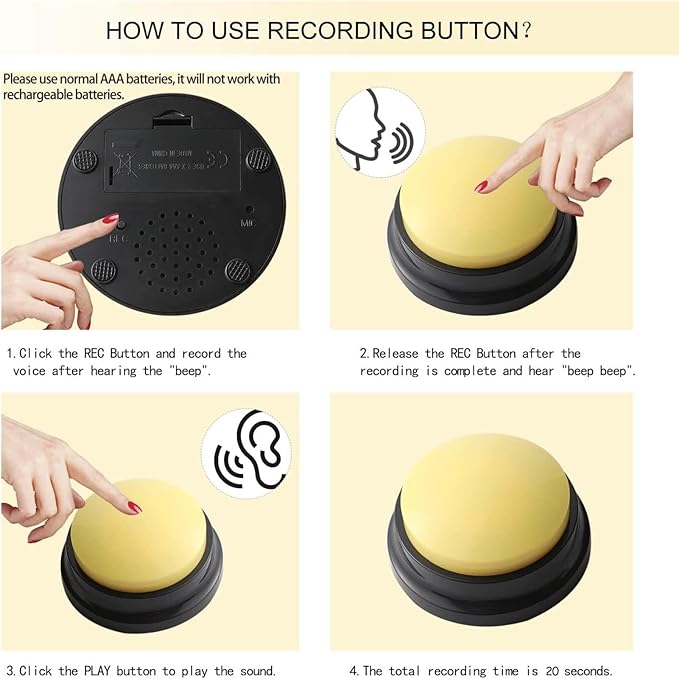 8 Colors of Recording Button, Pet Communication Buttons: Dog and Cat Speaking Training Toy, Voice Recording Broadcaster