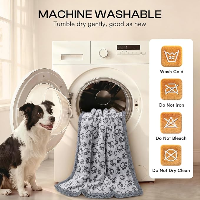 Luciphia Waterproof Pet Blankets for Couch Sofa Bed Cover Liquid Pee Proof Washable Soft Fluffy Large Dog Blanket Reversible Furniture Protection Paw Grey Large（65" x 57"）