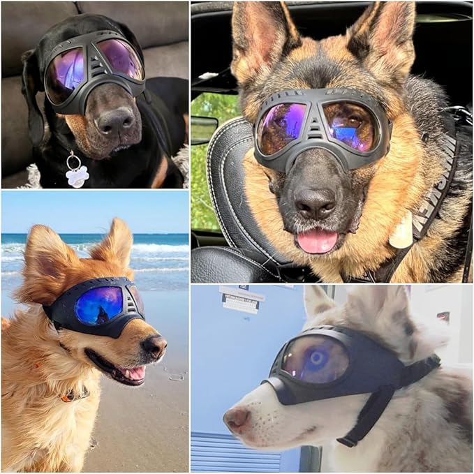 Namsan Clear Dog Goggles for Large Dogs, Wide Snout & Soft Frame, Tactical Driving Sunglasses for Dogs Medium to Large Breed, Anti-UV Dog Eye Protection, Windproof Dustproof, Adjustable, Clear Blue