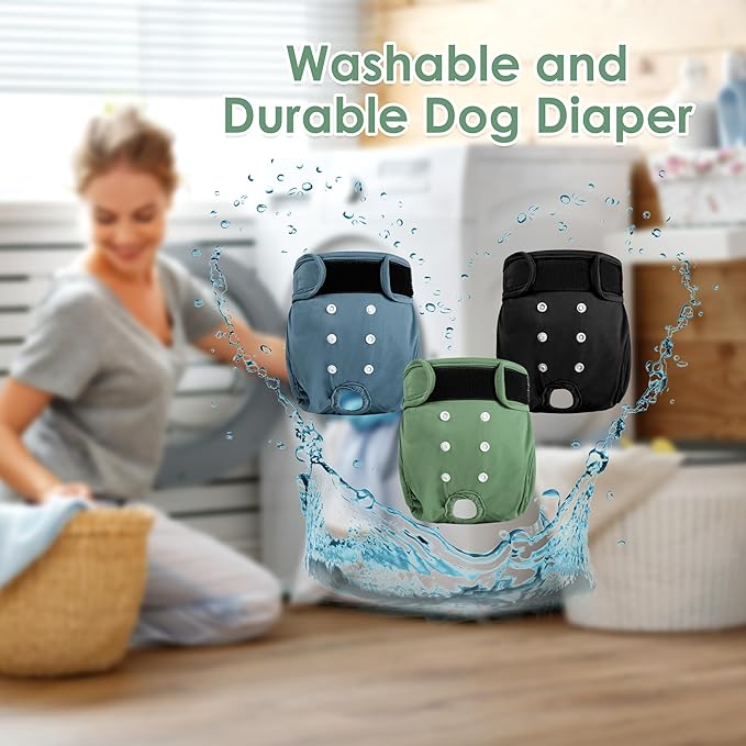 Reusable Female Dog Diapers 3Pack,Washable Diaper for Doggie,Highly Absorbent Dog Diaper,Adjustable Leakproof Puppy Diapers Skirt for Heat,Incontinence,Period Doggy Nappies XL