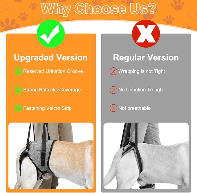 Dog Harness with Handle, Dog Sling for Large Dogs Hind Leg Support, Adjustable Dog Support Harness for Back Legs Elderly Injured Disabled Dogs with Reserved Urination Groove, Removable Sponge Handle