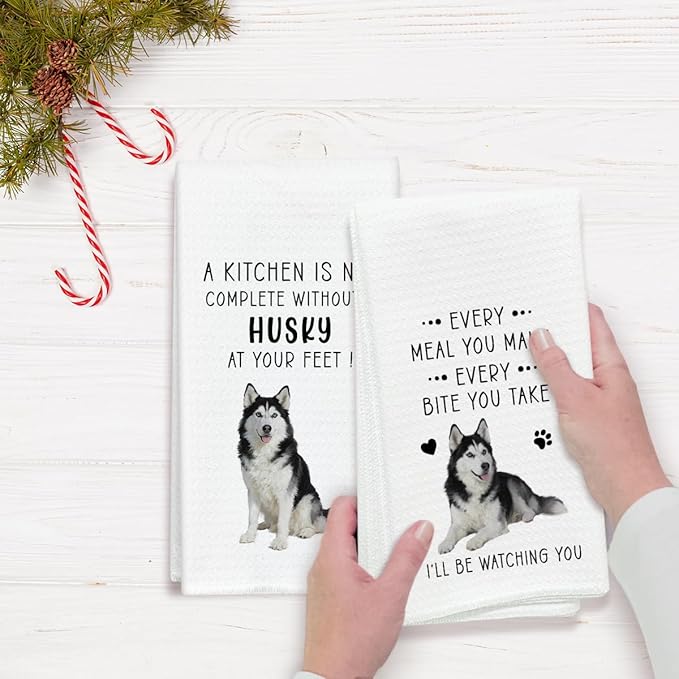 Funny Husky Dish Towels for Kitchen Sets of 2, Gifts for Husky Dog Lover, Drying Cloth Tea Towel Hand Towels for Cooking Baking Bathroom Decor, 16 x 24 Inch -19