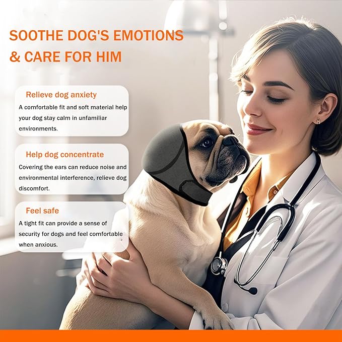 BAMY Swimming Waterproof Dog Ear Caps, Calming Large Dog Ears Cover, Pet Shower Muffs for Ear Protection for Bath for Grooming (Gray, M (Head Circumference 14"-19"))