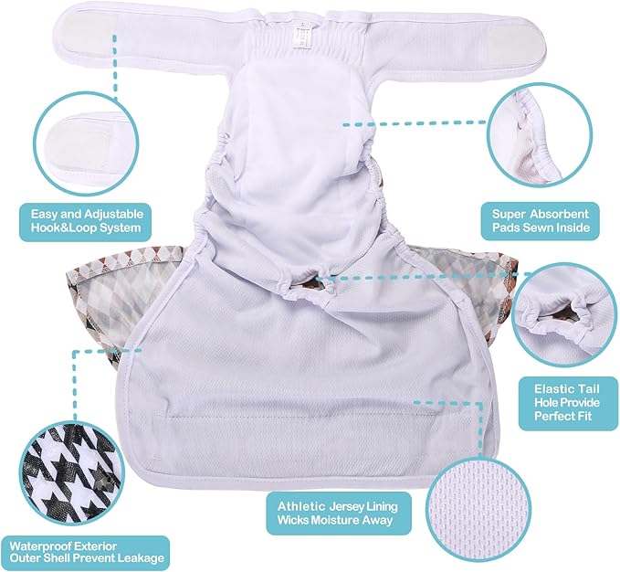 Avont 3 Pack Washable Female Dog Diapers, Reusable Period Diapers Cover for Girl Doggies Heat Cycle, Incontinence -Pink/Black/Brown Plaid(M)