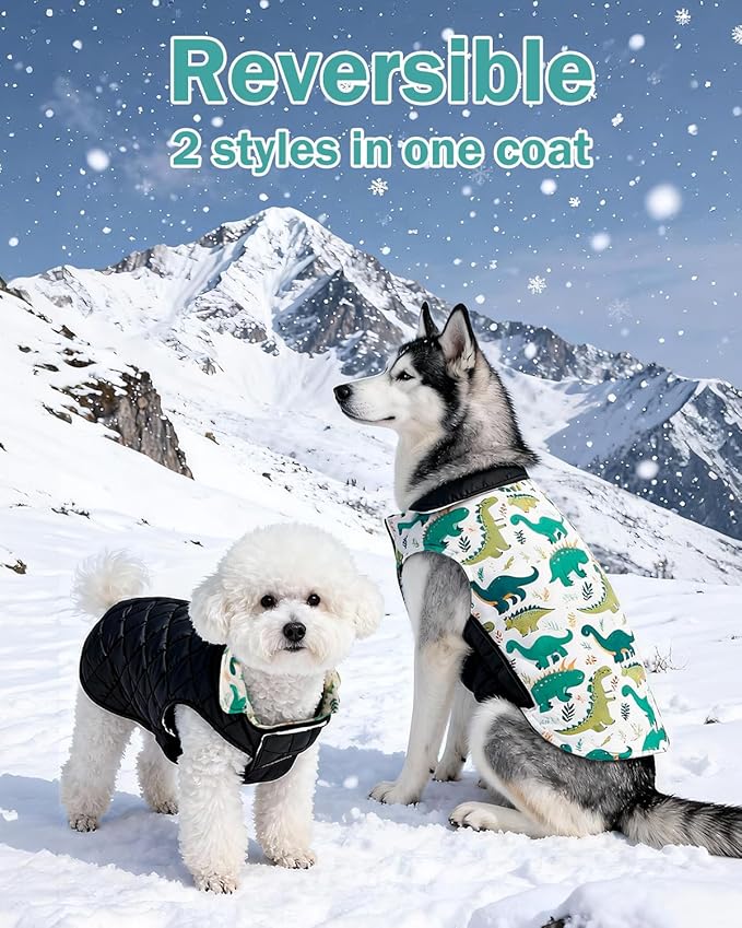 CuteBone Winter Dog Coat - Waterproof Windproof Reversible Vest, Thick Adjustable Cold Weather Jacket with Leash Hole for Medium Large Dogs GMF33XL