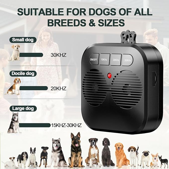 Anti Barking Device for Dogs, Safe Effective Dog Bark Deterrent Device, Rechargeable Ultrasonic Bark Box with 3 Adjustable Modes, Bark Control Device Stop Dog Barking Indoor Outdoor Use (Black)