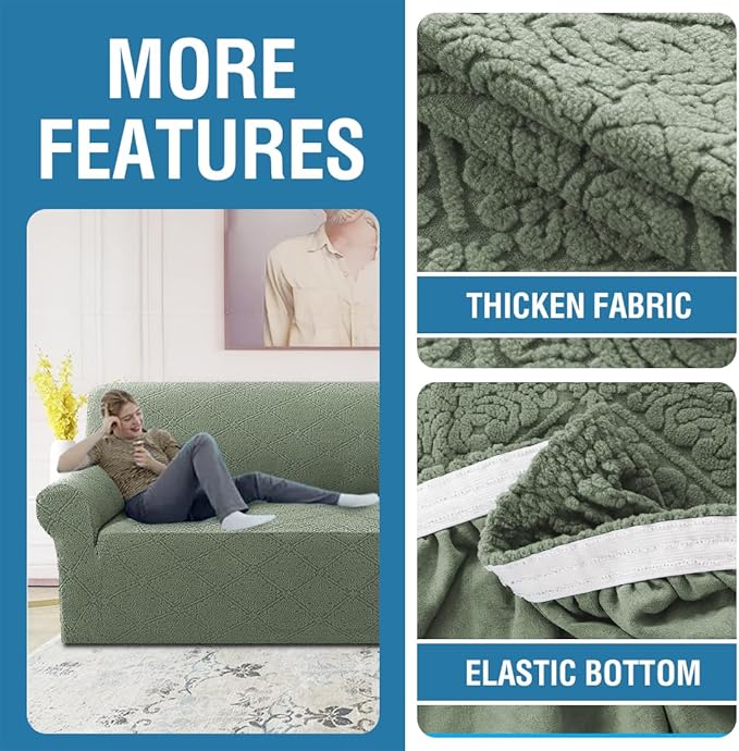 H.VERSAILTEX Jacquard Slip Covers for Sofas/Couches 1 Piece Super Stretch Sofa Covers Anti-Slip Furniture Protector Soft Thickened Dogs Slipcovers Washable Damask Pattern(Sofa, Sea Grass)