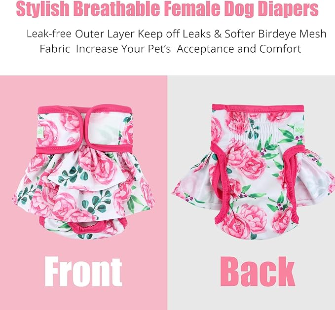 wegreeco Washable Dog Diapers Female (3 Pack), Highly Absorbent Dog Diapers for Female Dogs in Heat, Period, Incontinence, or Excitable Urination (Ocean of Flowers, Medium)