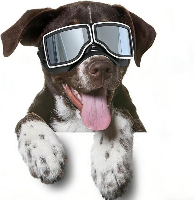 PETLESO Dog Goggles Medium Large Breed, UV400 Dog Sunglasses for Pet Outdoor Riding Driving Hiking, Windproof Snowproof Eyes Protection, Breathable Frame Adjustable Strap, Black