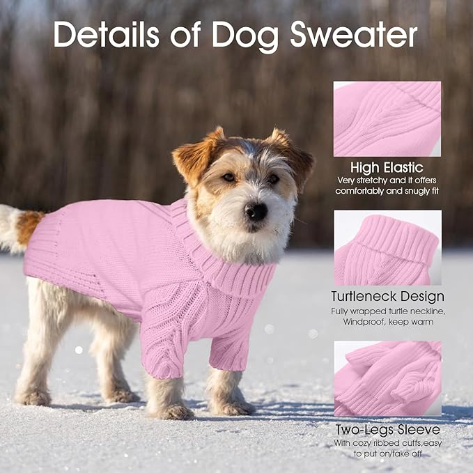 Dog Sweaters for Small Medium Large Dog, Classic Turtleneck Pet Clothes Warm Thermal Doggy Winter Coat, Thick Double Knitting Collar Pullover Cold Weather Puppy Jacket for Indoor & Outdoor Wear