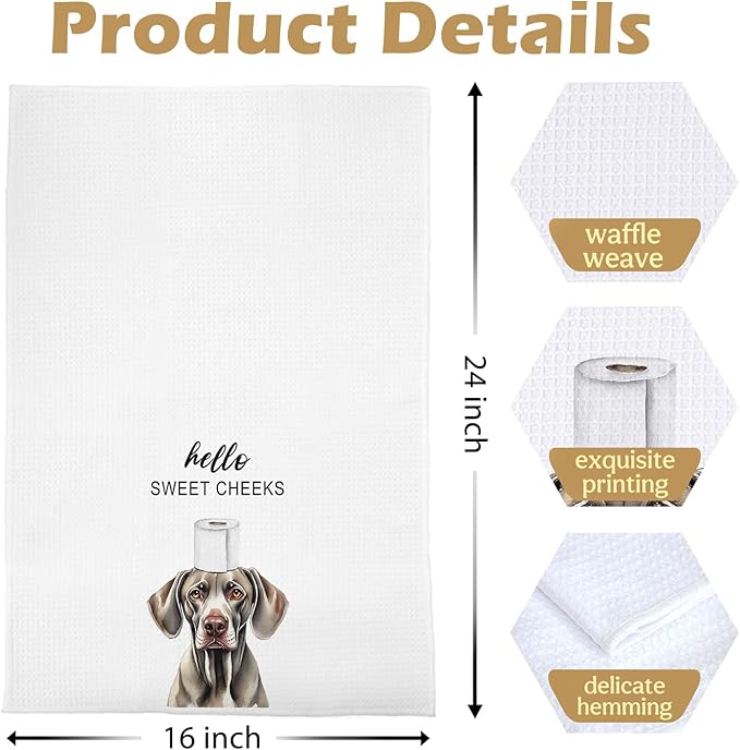 Funny Weimaraner Hand Towels - Weimaraner Gifts Waffle Decorative Hand Towels for Bathroom, Hello Sweet Cheeks Bathroom Decor, 16x24 Inches
