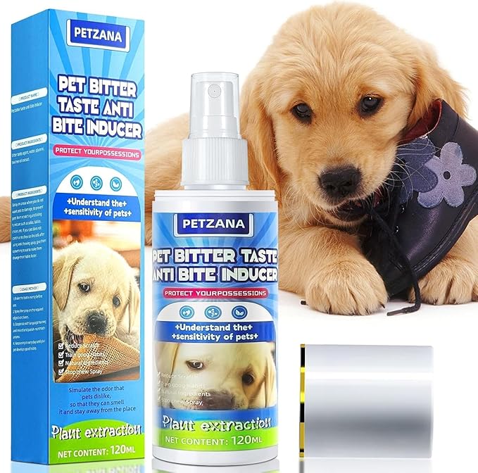 Bitter Apple Spray for Dogs: 100ML Natural Alcohol-Free Bitter Spray for Dogs to Stop Chewing Licking, Deterrent Spray for Puppy Training Protect Furniture, Shoes, Cords Indoor/Outdoor Use (100ML)