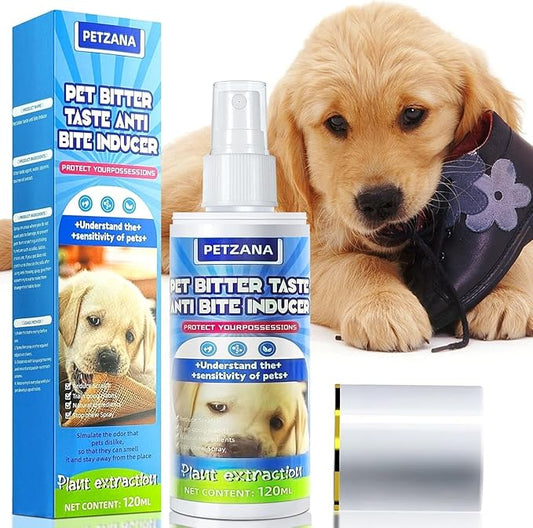 Bitter Apple Spray for Dogs: 100ML Natural Alcohol-Free Bitter Spray for Dogs to Stop Chewing Licking, Deterrent Spray for Puppy Training Protect Furniture, Shoes, Cords Indoor/Outdoor Use (100ML)