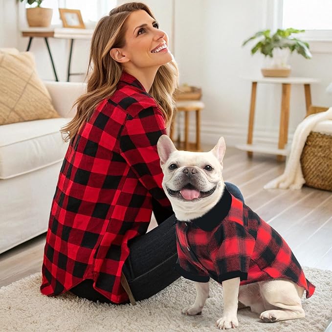 KOOLTAIL Christmas Dog Shirt, Red Buffalo Plaid Pet Shirts, Cute Dog Apparel Clothes Suitable for All Seasons, Comfortable Dogs T-shirt for Small Medium Large Dogs Cats Girl Boy, Pet Outfit Costume, L