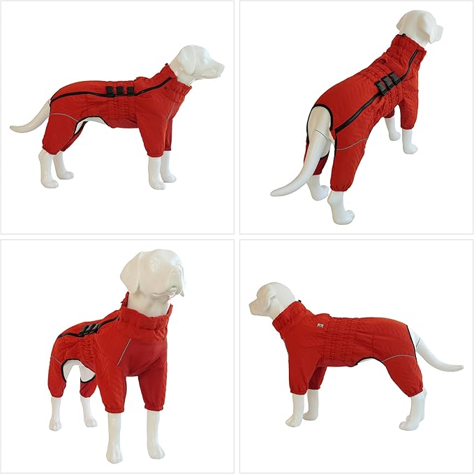 Warm Dog Coat Double Layers Dog Vest, 4 Legs Covered Windproof Waterproof Reflective Warm Dog Vest Outdoor Skating Dog Costume for Small Medium Large Dogs Orange 5XL