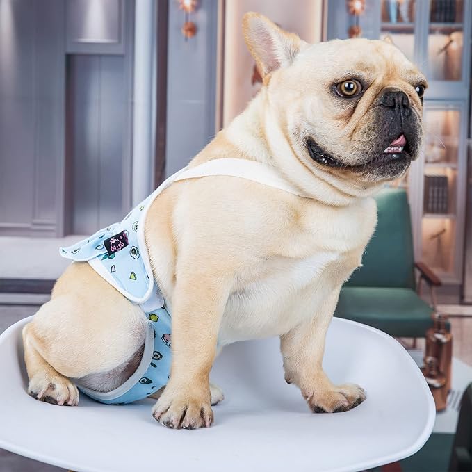 QBLEEV Dog Diapers Female Washable Sanitary Pantie with Adjustable Suspender, Reusable Doggie Diapers for Male Dogs in Heat, Cotton Puppy Pet Period Panties Dog Underwear for Teddy French Bulldog M