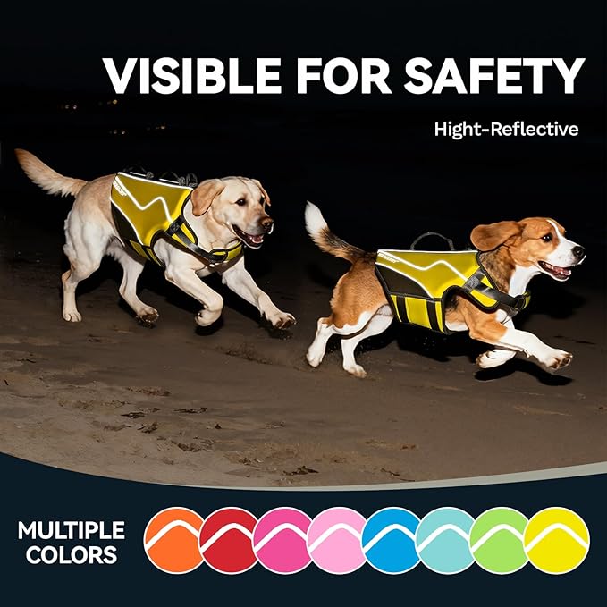 VIVAGLORY Neoprene Dog Life Vest, Dog Life Jacket for Swimming & Boating, Lightweight & Buoyancy for Puppy Doggy, Swimming Vest with Handle, XS, Yellow