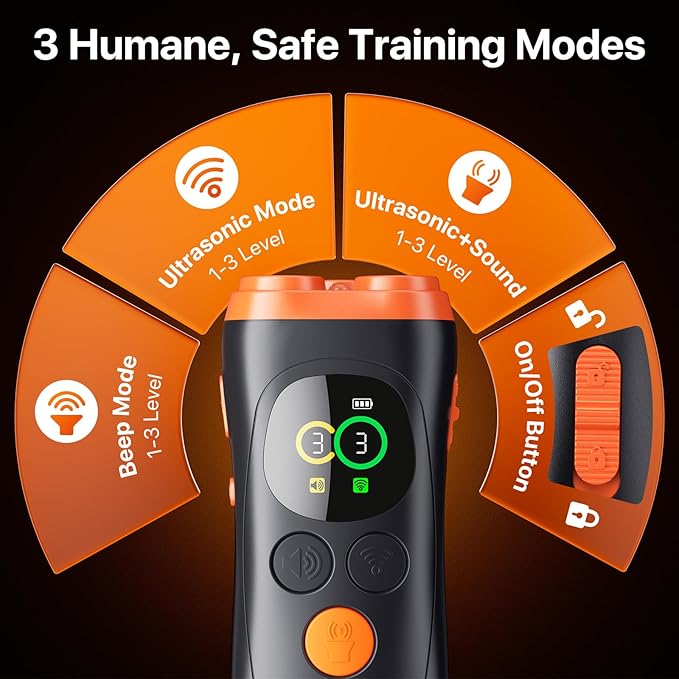 Dog Bark Deterrent Devices, 3X Ultrasonic Anti Barking Device for Dogs with Color LCD Screen, 3 Training Modes, 33FT Range to Correct Bad Behavior, Safe & Humane for Indoor & Outdoor Use