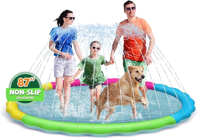 Splash Pad for Kids and Dogs, 87'' Extra Large Splash Pad for Toddlers 1-3 and Kids Ages 4-8, Non Slip Thicken Sprinkler Dog Pool Summer Outdoor Water Toys for Backyard