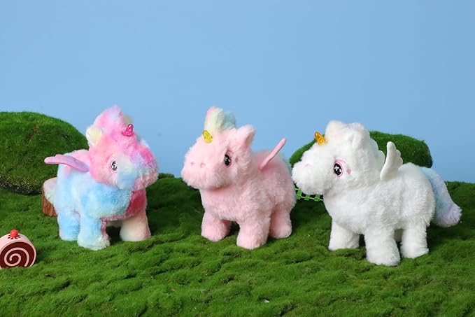 Hopearl Walking Unicorn with Glowing Horn Interactive Electronic Pet Plush Unicorn Toy with Sounds and Movements Animated Gift for Toddlers Birthday, Rainbow, 7''