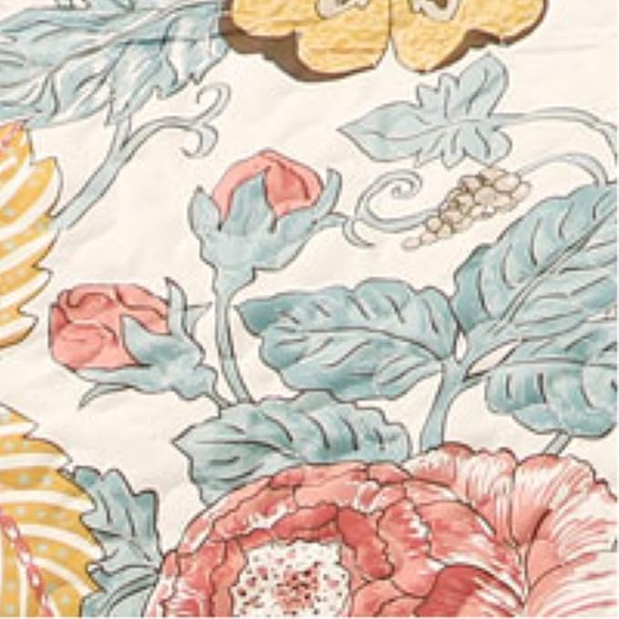 Lush Decor Sydney Furniture Protector, Arm Chair, 71" W x 75" L, Blue & Yellow - Flower Leaf Garden - Quilted Floral Chair Cover - Country Cottage Slipcover - Pet Protector For Chair