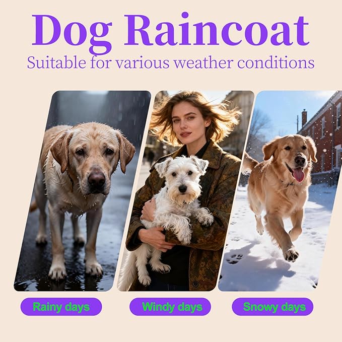 Dog Raincoat, Waterproof Dog Rain Jacket with Detachable Hood, Rain Coat with Smooth Zipper, Elastic Cuff for Dogs, Outdoor Adventures/Walking Lightweight Puppy