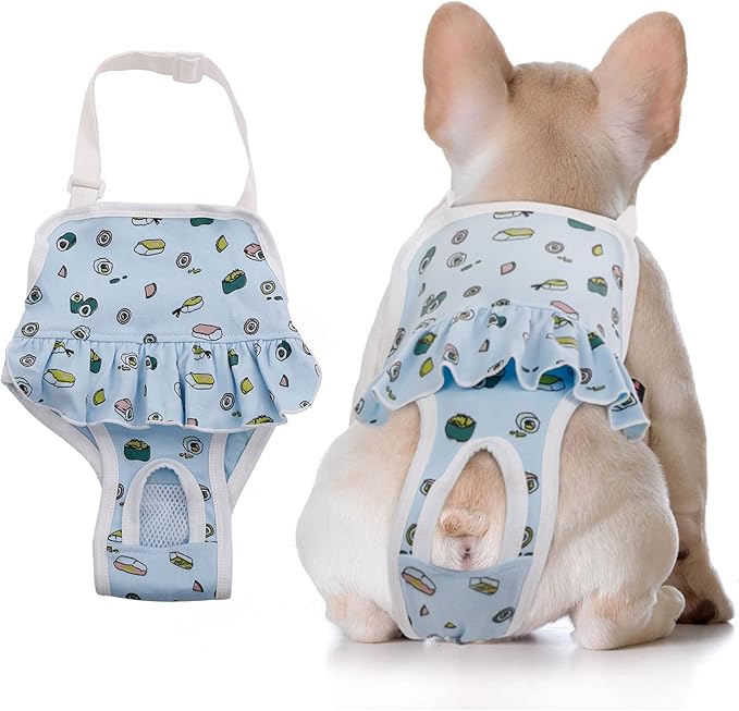 QBLEEV Dog Diapers Female Washable Sanitary Pantie with Adjustable Suspender, Reusable Doggie Period Panties, Pet Underwear Diaper Jumpsuits for Male Dogs in Heat, Puppy Diapers for French Bulldog L