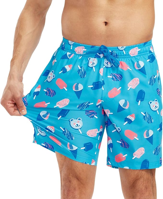 Tipsy Elves Men's Stretch Swim Trunks 7 Inch Inseam 4-Way Stretch with Mesh Liner - Quick-Dry Funny Swimwear Bathing Suit