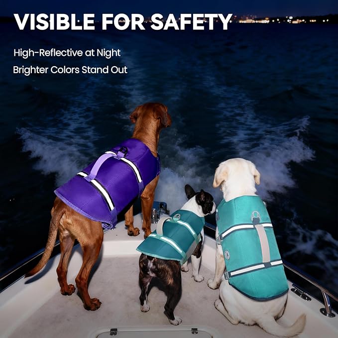 VIVAGLORY Rip Stop Dog Life Vest, Swimming Vest with Handle, Buoyancy for Doggy Puppy, Dog Life Jacket for Swimming & Boating, M, Cyan