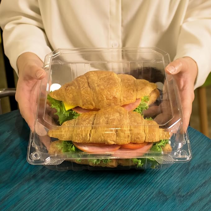 Karat Clamshell Take Out Food Containers [9.3"x8.6" - 200 ct] Durable, Stackable, Crack-Resistant To Go Boxes | Translucent