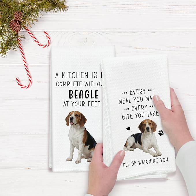 Funny Beagle Dish Towels for Kitchen Sets of 2, Gifts for Beagle Dog Lover, Drying Cloth Tea Towel Hand Towels for Cooking Baking Bathroom Decor, 16 x 24 Inch -07