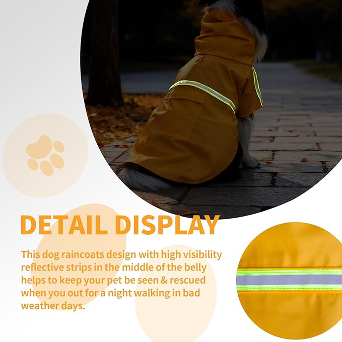 Dog Raincoat, Waterproof Windproof Dog Rain Jacket Adjustable, Rain Coat with Leash Hole, Reflective Strap Raincoat Poncho for Small Medium Large Dogs Outdoor (Reflection-Yellow, XL)