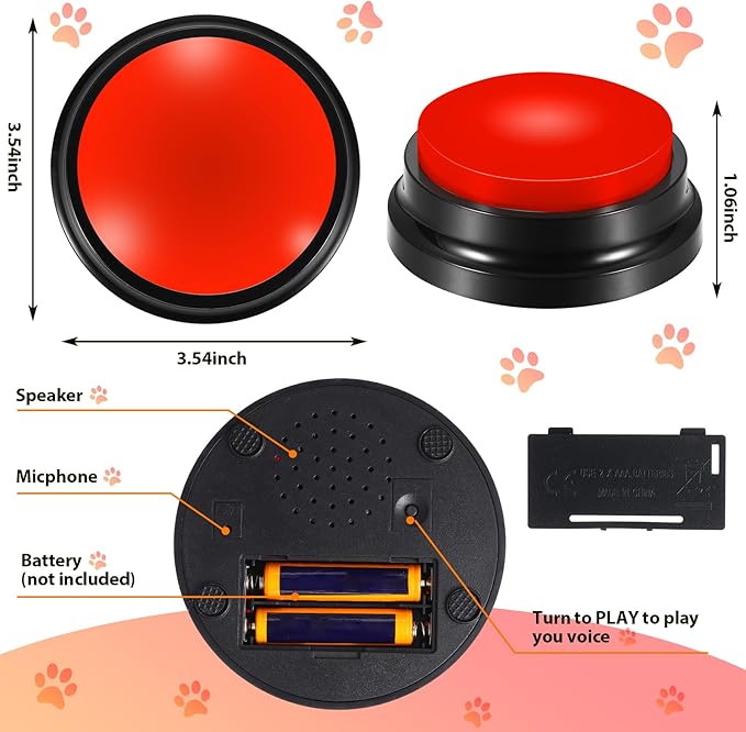 Chumia 12 Pcs Voice Recording Button, Dog Buttons for Communication 30 Second Record & Playback Pet Talking Training Buzzers Funny Gift for Animal Office Home Study Family Game(Red)