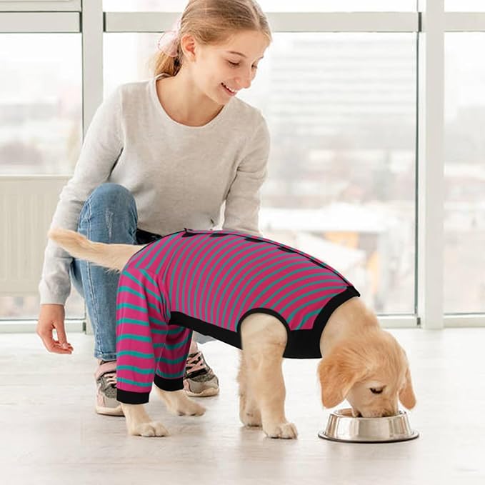 Kuoser Dog Recovery Suit, Anti Licking Dogs Rear Leg Sleeve, Abdominal Dog Surgical Suit with Pants Cover Protect Wounds, Dogs Elbow Protector Soft Pet Surgery Onesie Cone Alternative, Rose XL