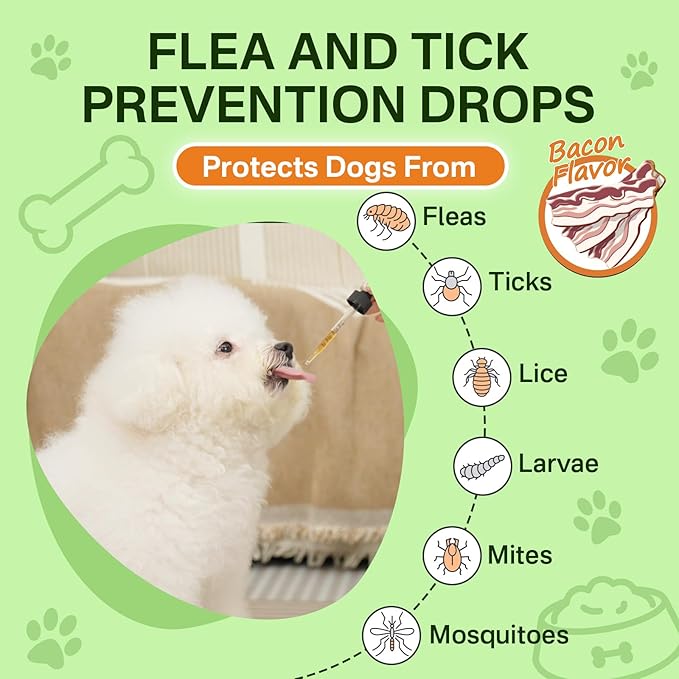 Dog Flea Treatment Drops, Natural Oral Flea and Tick Prevention for Dogs with Pumpkin Seed, Echinacea, Omega-3/6/9- Support Immunity, Healthy Skin & Coat, Digestion & Overall Wellness