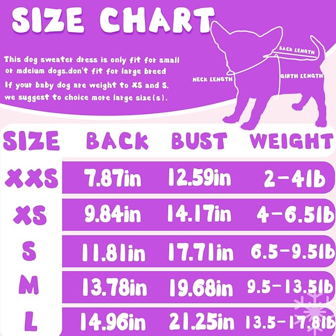 Dog Sweaters for Small Dogs Girl Winter Puppy Sweater Dog Dress Fleece Warm Puppy Dresses with Leash Hole Cute Pink Clothes Bowtie Chihuahua Sweaters Pet Doggie Oufit (Purple, X-Small)