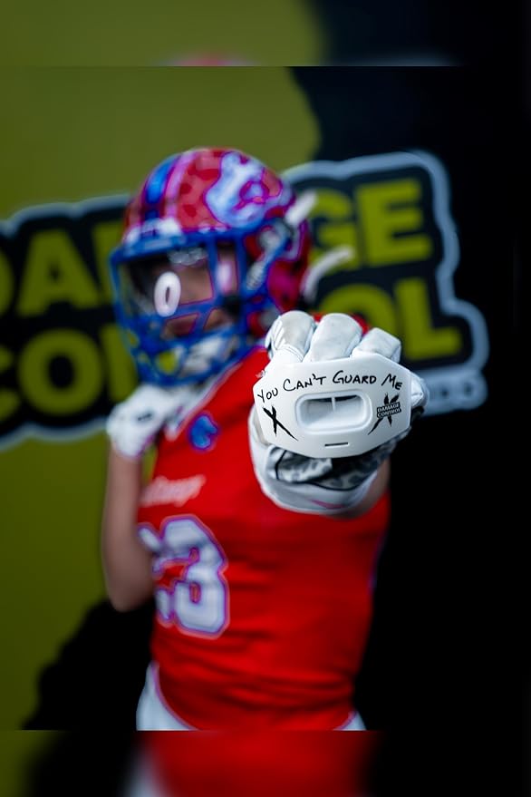 DAMAGE CONTROL Youth Football Mouth Guard – Breathable No Boil Mouthpiece, Protects Lips & Teeth, Works with Braces, Includes Helmet Strap – Sports Gear & Accessories (You Can't Guard Me)