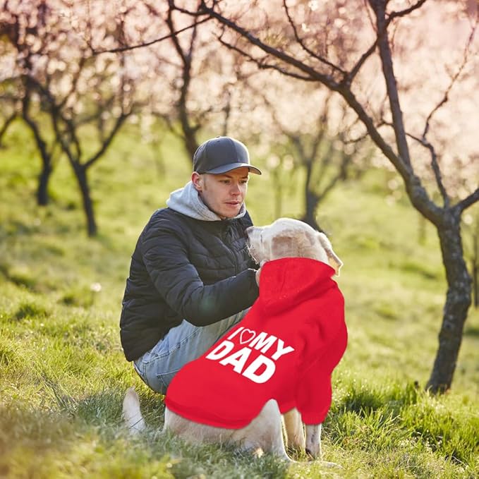 GreenJoy Dog Sweater Dog Hoodie Cold Weather Coat Hooded Sweatshirt for Puppies,Cats, Small Medium Large Dogs (Red(I Love My Dad), Large/X-Large)